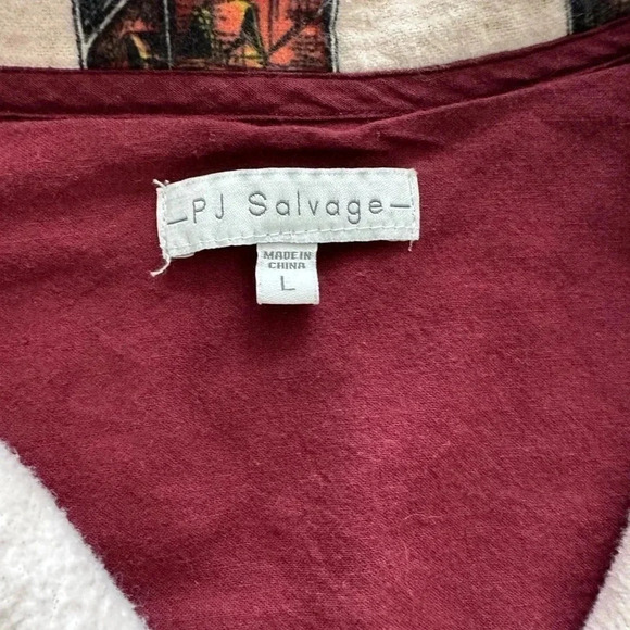 SALVAGE CHEERS PAJAMA TOP ONLY Flannel WINE COCKTAILS  size L - Picture 3 of 4